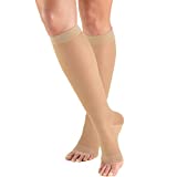 Truform Sheer Compression Stockings, 15-20 mmHg, Women's Knee High Length, Open Toe, 20 Denier, Nude, Medium