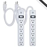 GE home electrical 6-Outlet Power Strip, 2 Pack, 2 Ft Extension Cord, Heavy Duty Plug, Grounded, Integrated Circuit Breaker, 3-Prong, Wall Mount, UL Listed, White, 14833