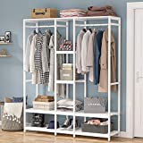 Tribesigns Double Rod Free Standing Closet Organizer, Heavy Duty Clothe Closet Storage with Shelves, Extra Large Wardrobe Clothes Garment Rack, Shelving Unit Capacity 300 lb, (White)