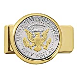 Coin Money Clip - Presidential Seal JFK Half Dollar Selectively Layered in Pure 24k Gold | Brass Moneyclip Layered in Pure 24k Gold | Holds Currency, Credit Cards, Cash | Genuine U.S. Coin