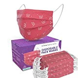 Pink Face Mask for Women (50 Pack) - Premium 3-Ply Cute Masks for Women with Comfortable Earloops & Adjustable Nose Strip, Pink Crown Designer Face Mask