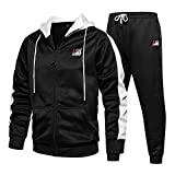 Men's Casual Tracksuit Long Sleeve Sweatsuit Set Full-Zip Running Jogging Sports Jacket and Pants Black Large