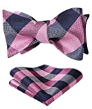 Pink Bow Ties for Men Check Plaid Bowtie Self Tie and Pocket Square Classic Formal Tuxedo Wedding Bowties Handkerchief Set