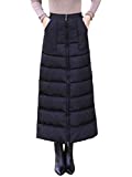 ebossy Women's Winter Zip Front High Waist Insulated Quilted Long Synthetic Down Skirt (Medium, Black)