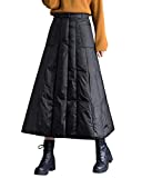 ebossy Women's Insulated Long Down Skirt Winter Windproof Warm Padded A-Line Skirt (Small, Black)