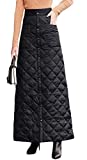 GGUHHU Womens Classic High Waist Button Down Pocketed Quilted Thick Warm Skirts (Small, Black-Maxi)