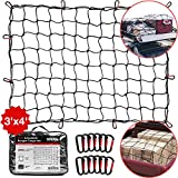 TireTek Truck Bed Cargo Net for Cars & SUVs - 3' x 4' Stretches to 6' x 8' Cargo Net - Small Truck Bed Net w/ 12 Metal Carabiners - for Frontier, Tacoma, Colorado & Subaru Crosstrek Accessories