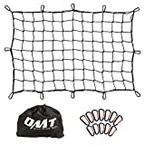 OMT 3x4 ft Heavy Duty Cargo Net for Pickups SUVs Vans Semis | 6x8ft Max Bungee Cord Net for Truck Bed Roof Rack Trailer More with Handmade Knotting, 12 Carabiners, Storage Bag