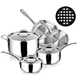 Duxtop Whole-Clad Tri-Ply Stainless Steel Induction Cookware Set, 9PC Kitchen Pots and Pans Set