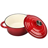 COOKWIN Enameled Cast Iron Dutch Oven with Self Basting Lid, Round Ceramic Enamel Coated Casserole Dish Cookware Pot Red, Great Christmas Gifts for Family, 3 QT