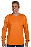 Hanes Tagless Men`s Long-Sleeve T-Shirt with Pocket Orange