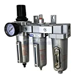 3 STAGE, HEAVY DUTY INDUSTRIAL GRADE FILTER REGULATOR COALESCING DESICCANT DRYER SYSTEM FOR COMPRESSED AIR LINES, METAL BOWLS, GREAT FOR PAINT SPRAY AND PLASMA CUTTER (1/2" NPT, AUTO DRAIN)