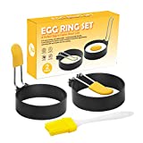 UPYEEJA Egg Rings for Frying Eggs, 2 Pack Nonstick Egg Cooking Rings (Oil Brush Included), Egg Mold for Cooking, Round Egg Cooker Ring