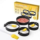 Stainless Steel Egg Rings 4 Pack,Egg Cooker Maker Molds Set Non Stick Coating Breakfast Tool with Anti-scald Handle and Oil Brush For Fried Egg Mcmuffins Sausage Sandwiches(3 inch+4 inch)