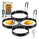 KTM KITCHEN Egg Rings Pack of 4 – Non-Stick Egg Ring for Frying Eggs – 3.5 Inches Stainless Steel Round Egg Cooker Ring with Plastic Egg Separator to Separate Egg Yolk and Egg White + Ebook