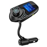 Nulaxy Bluetooth Car FM Transmitter Audio Adapter Receiver Wireless Handsfree Voltmeter Car Kit TF Card AUX 1.44 Display - KM18 Black Matte