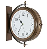 Bestime Antique Red Copper Finish 16inch Double Sided Wall Clock Wrought Iron, Metal, Quiet, Easy Read Two Faces Station Clock for Garden Home Dcor Indoor Outdoor Living Room Study Wall Decoration