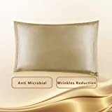 Copper Pillowcase for Fine Lines/Wrinkles Reduction & Hair Smoothing with Anti-Aging Copper Pillow Protector-Silk Like Fabric Pillow Cover (Gold, 1 PCS)