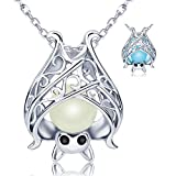 925 Sterling Silver Bat Necklace Earrings Bracelet Cute Animal Glowing in The Dark Jewelry Gift for Women Girl (Necklace)