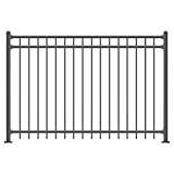 XCEL - Black Steel Anti-Rust Fence Panel - Flat End Picket - 6.5ft W x 5ft H - Easy Installation Kit, Outdoor Residential Fencing for Yard, Garden, Concrete, 3-Rail Metal Fence, Include a Fence Post