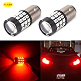 Morefulls 1157 Red LED Bulbs,Flashing Strobe Blinking Brake Lights 2057 2357 7528 LED Bulbs with Projector replacement for Tail Brake Stop Lights, Brilliant Red(Pack of 2)