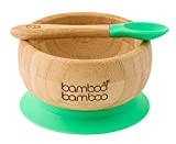 bamboo bamboo Baby Bowls with Suction and Spoon Set 11.8oz (350ml) Green - Detachable Suction Base - Natural Bamboo Baby Utensils for Stay Put Feeding