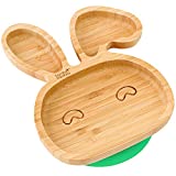 bamboo bamboo Bunny Suction Plate for Babies Green - Powerful Detachable Suction Base - Natural Bamboo Toddler Plates for Stay Put Feeding