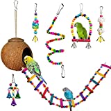 Bird cage Accessories Parakeet cage Accessories Cockatiels Toys Bird Cage Hammock Swing Set JKBBKLCZ Natural Coconut Hideaway with Ladder Small Bird Parrot Swing Chewing Toys Bird Toys for Parakeets