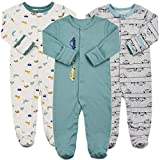 Baby Footed Pajamas with Mittens - 3 Pcs Infant Girls Boys Footie Onesies Sleeper Newborn Cotton Sleepwear Outfits (0-3 Months, Car Style)