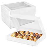 [18 Pack] 16x12x2.25” White Bakery Box with Window - Holds 12 Donuts, Auto-Popup Cardboard Gift Packaging and Baking Containers, Cookies, Brownies, Pastry and Bread Boxes