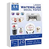 Printers Jack Waterslide Decal Paper LASER - 20 Sheets A4 Size Clear Water Slide Paper Transparent Printable Water Slide Decal Paper for Tumblers, Mugs, Unique Gift