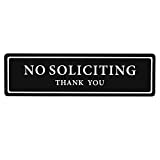 Premium No Soliciting Thank You Sign for House / Office, Self Adhesive Modern Design Door Sign 2.35" x 8.25"Home Decor Accessories Door Or Wall, White Big Letters on Black Plate (1 Pack)