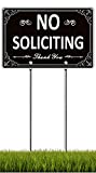 No Soliciting Sign for Yard with Stake, All Metal Construction, No Soliciting Sign with Posts for House Lawn Home, 11.8"x 7.9" Aluminum Outdoor Yard Sign, 15.7" Tall Stake & Kits Included