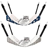2 Pieces Reversible Cat Hanging Hammock Soft Breathable Pet Cage Hammock with Adjustable Straps and Metal Hooks Double-Sided Hanging Bed for Cats Small Dogs Rabbits, Medium
