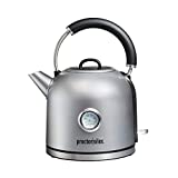 Proctor Silex 1.7 Liter Electric Dome Tea Kettle, Water Boiler & Heater, 1.7L, Cordless, Auto-Shutoff and Boil-Dry Protection, Temperature Gauge (41035), Stainless Steel