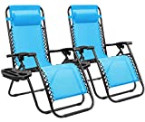 Homall Zero Gravity Chair Adjustable Folding Lawn Lounge Chairs Outdoor Lounge Gravity Chair Camp Reclining Lounge Chair with Pillows for Poolside Backyard and Beach Set of 2 (Sky Blue)