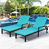 AECOJOY Chaise Lounge Chairs for Outside Outdoor Lounge Chairs Set of 2, Adjustable PE Rattan Wicker Patio Pool Lounge Chair with Cushion and Wheels for Poolside Backyard Deck Porch Garden, Black