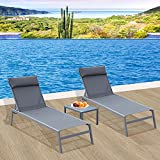 3 Pieces Patio Chaise Lounge Set (2021 New) - Adjustable Steel Textilene Chaise Lounge Set Outdoor Lounge Chair Set Sunbathing Recliner with Headrest and Coffee Table by domi outdoor living, Gray
