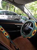 Sunflower Crochet Steering Wheel Cover,Car Steering (Steering Wheel Cover+2 Belt Cover)