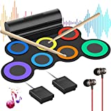 Electronic Drum Set for Kids G7 Pro, Roll Up Practice Pad Midi Electric Drum Kit with Headphone Speaker, Foot Pedals and Drumsticks, Gift for Kids Children (7-Color)