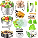 20Pcs Accessories for Instant Pot 6 qt 8qt, Ninja Foodi 8qt - 60 Pcs Parchment Papers, 2 Steamer Baskets, Springform Pan,Stackable Egg Steamer Rack, Instruction & Recipes Book