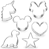 COTEY Cookie Cutters 4" to 3" Set of 6 Mickey & Minnie Mouse Unicorn Dinosaur Heart Star Hot Biscuit Cake Fondant Pancake Cutter Mold for Kids Children Holiday Celebration Birthday Party