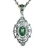 EGYPTIAN REVIVAL SCARAB Necklace Metallic Green Beetle VICTORIAN Silver Plt