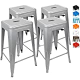 UrbanMod 24” Counter Height Bar Stools 330lb Capacity Gray Kitchen Chair Island Outdoor Industrial Galvanized Metal, Silver