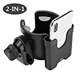 Stroller Cup Holder with Phone Organizer, 2-in-1 Universal Cup Holder, 360 Degrees Rotation Storage Rack for Stroller/Pushchair/Wheelchair/Bike