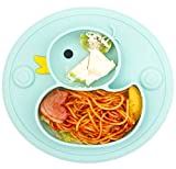 Lightening Corp Baby Plate Silicone Toddler Plates Suction Placemat Divided Duck Dishes for Kids and Infants One-Piece Strong Suction, BPA Free, Microwave Dishwasher Safe