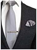 JEMYGINS Solid Color Formal Necktie and Pocket Square Tie Clip Sets for Men (grey)