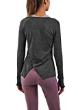 Bestisun Womens Long Sleeve Yoga Tops Workout Shirts Yoga Clothes Tunic Workout Tops with Thumb Hole Heather Gray M