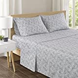 Comfort Spaces 100% Cotton Percale 4 Piece Set Ultra Soft Breathable Deep Pocket Printed Paisley Pattern Sheets with Pillow Cases Bedding, King, Grey,CS20-0556