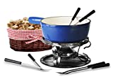 Artestia Cast Iron Fondue Set,Cheese Fondue Sets - Includes Ceramic Pots,Six Fondue Forks Premium Porcelain Melting Pot For Cheese, Chocolate(Blue)